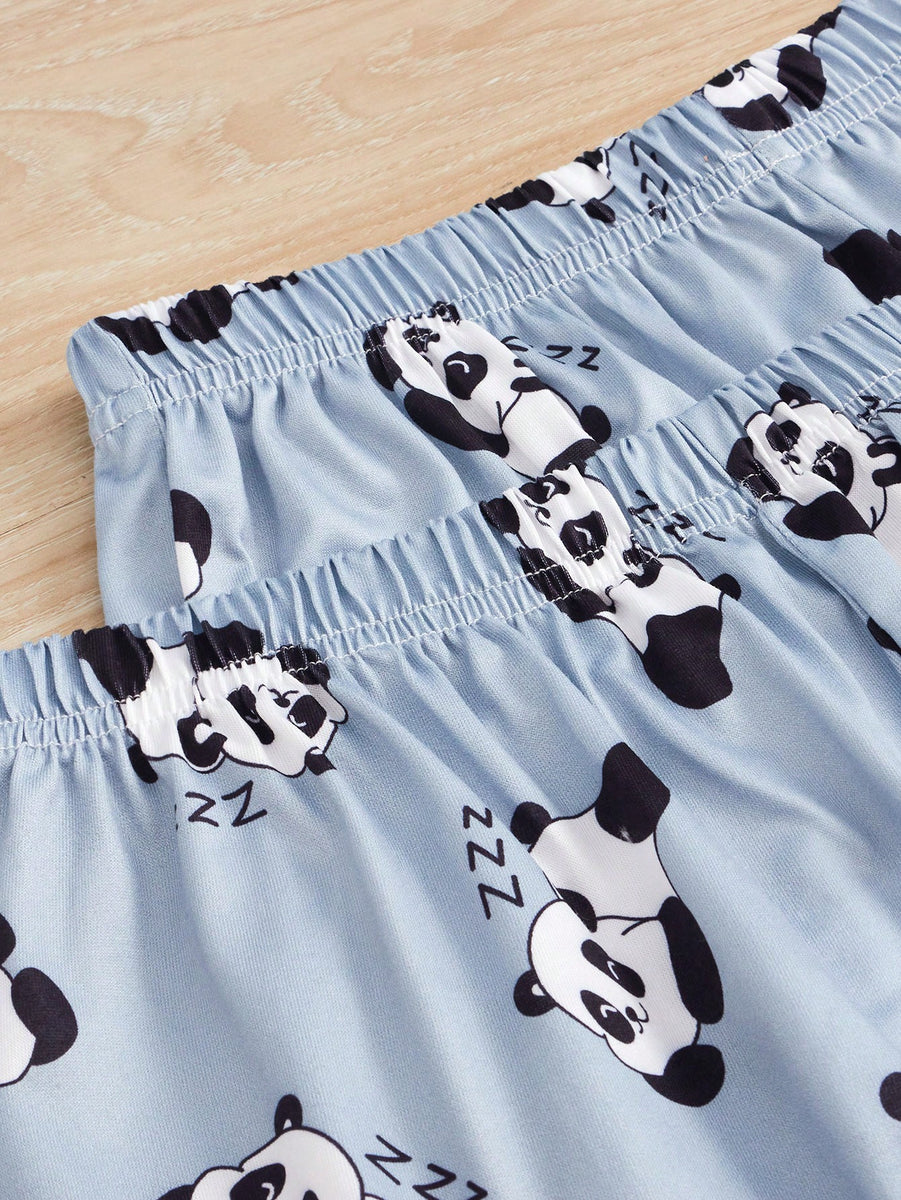 con estampado de panda y slogan Shorts con camiseta con pantalones Con