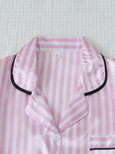 Set de 2 piezas de pijama de satén con camisa de cuello corto y pantalones cortos