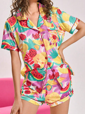 Conjunto de pijama de 2 piezas con elementos de frutas tropicales